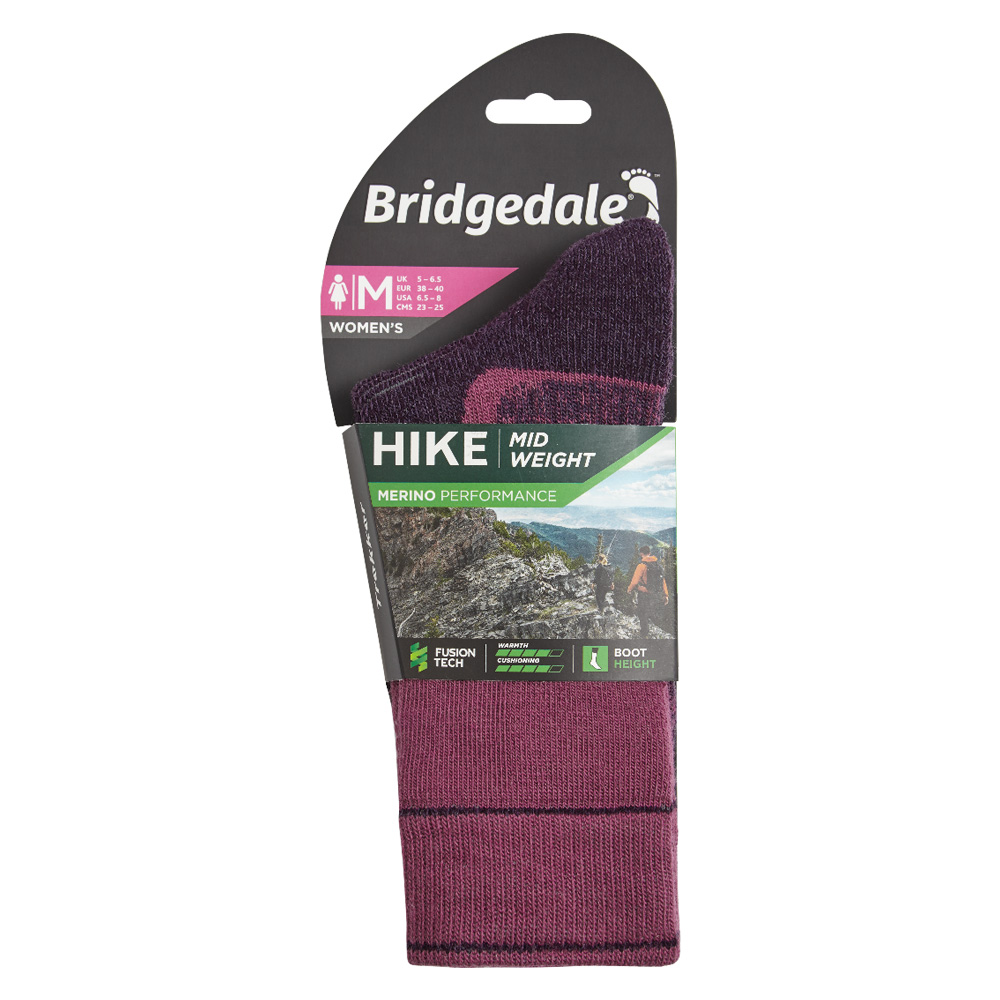 Bridgedale Hike Midweight Merino Womens Socks in Berry - Image 3